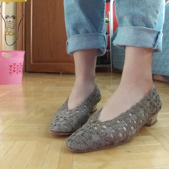 Super cute vintage brown leather knitted pointed t - Picture 1 of 3